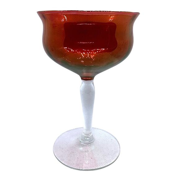 Set of 4 Vtg. 1950’s W. Virginia Glass Red Rose Lustre Cranberry Champagne Glass - Picture 3 of 8